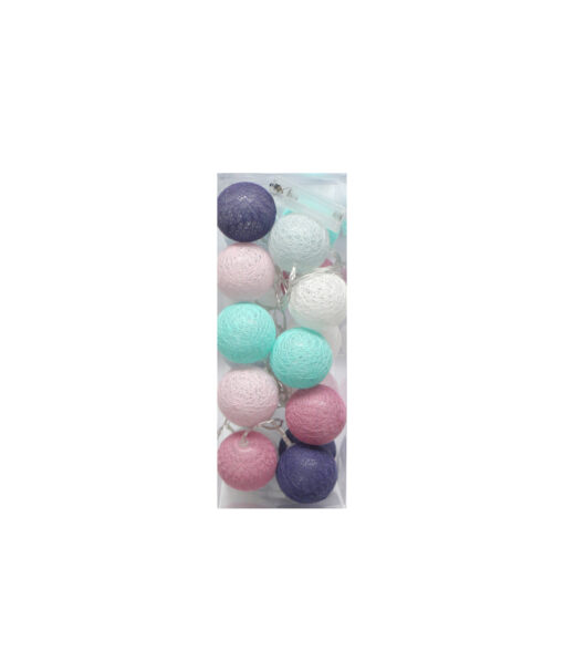 String lights in cotton ball design in pastel colour mix of purple, white, pink and blue coming in pack of 20 and 2m length