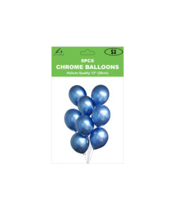 Plain metallic blue chrome latex balloons in pack of 8 and size of 30cm