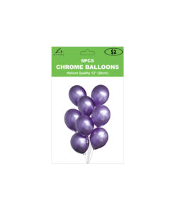 Plain metallic purple chrome latex balloons in pack of 8 and size of 30cm