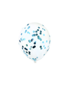 Clear blue confetti latex balloon in pack of 6 and size of 30cm