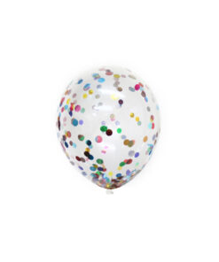 Clear rainbow confetti latex balloon in pack of 6 and size of 30cm