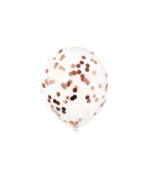 Clear rose gold confetti latex balloon in pack of 6 and size of 30cm
