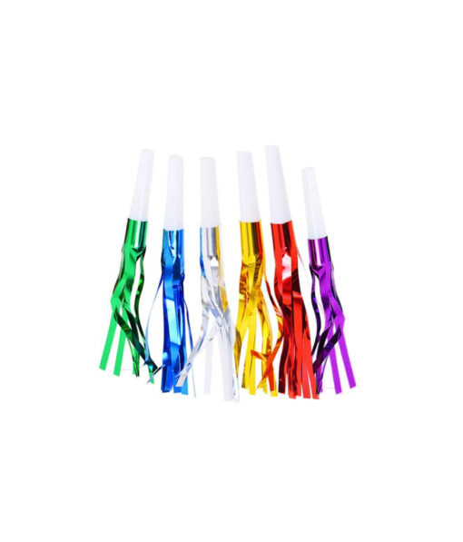 Mixed colour rainbow foil party blowouts in pack of 20