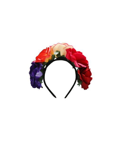 Headband with purple, red and white flowers