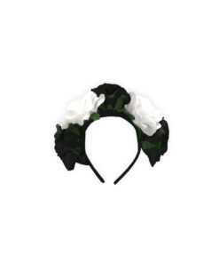 Headband with white and black flowers