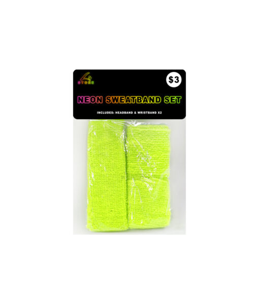 Neon yellow 80's sweat bands in pack of 1x headband and 2x wristbands