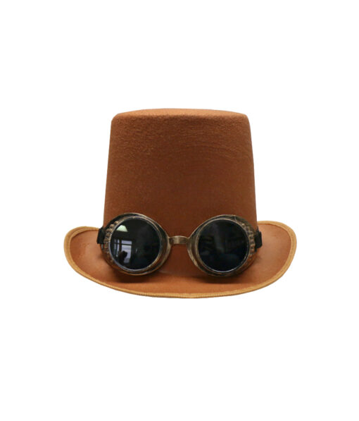 Brown steampunk top hat with goggles