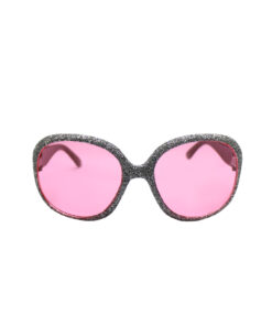 Glittery silver party glasses with pink tint