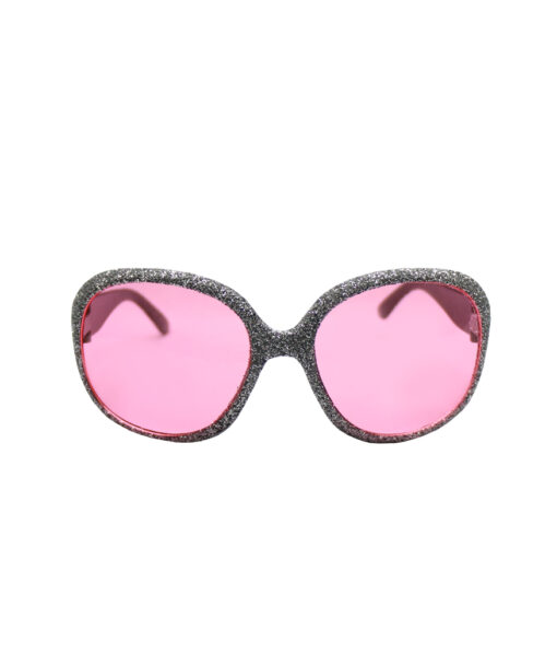 Glittery silver party glasses with pink tint