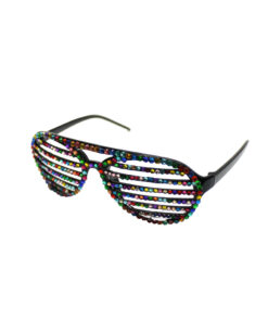 Black shutter party glasses with rainbow rhinestones