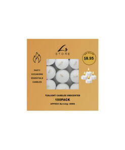 Tealight candles in pack of 100 and approximately 4hours burn time