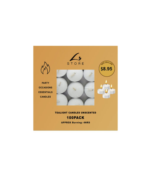 Tealight candles in pack of 100 and approximately 4hours burn time