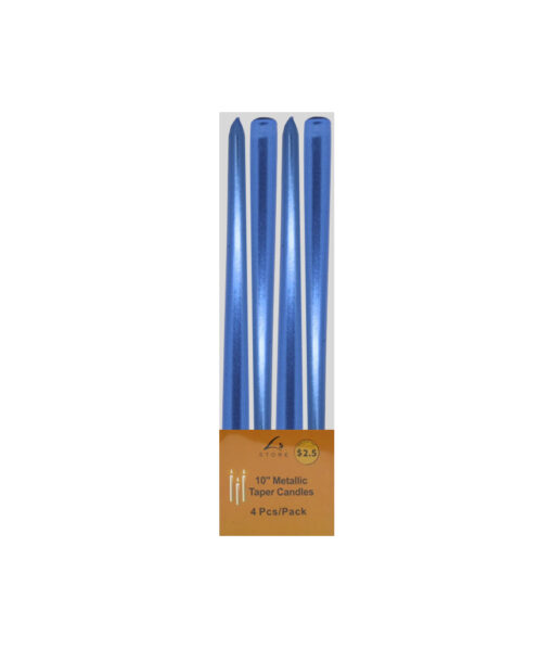 10inch metallic blue taper candles in pack of 4