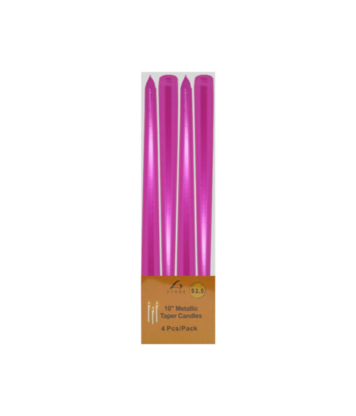 10inch metallic hot pink taper candles in pack of 4