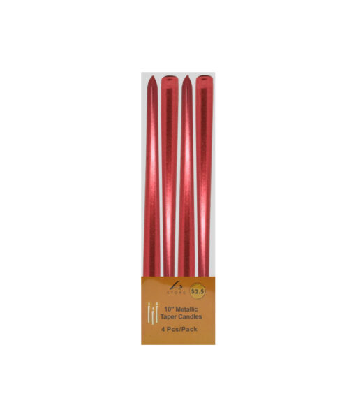10inch metallic red taper candles in pack of 4