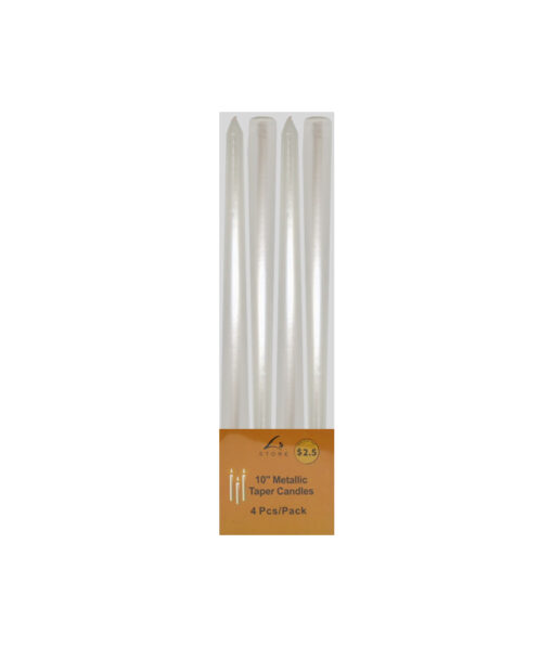 10inch metallic white taper candles in pack of 4