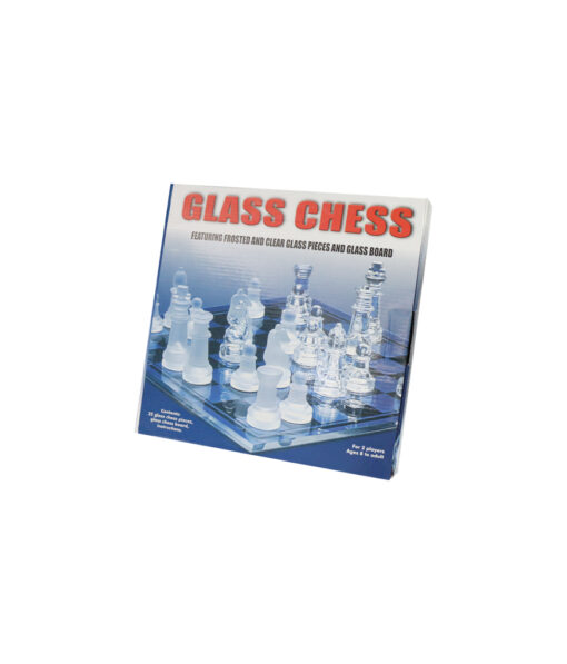 Glass chess kit with frosted and clear glass piece and glass board