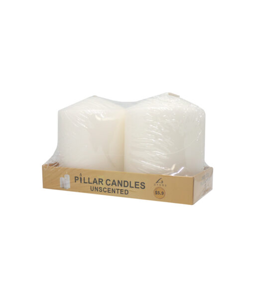 Small unscented pillar candles in pack of 2 and weight of 390g