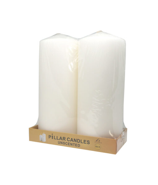 Large unscented pillar candles in pack of 2 and weight of 810g