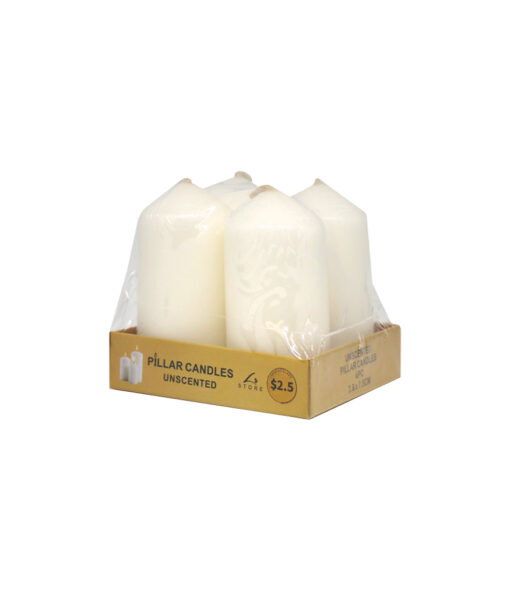 Ivory pillar candles in pack of 4 and weight of 60g