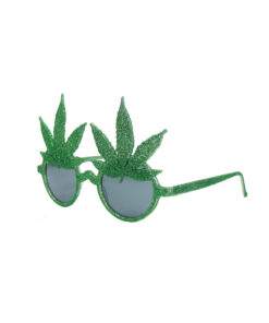 Hemp leaf party glasses in full glittery green colour with black tinted lens