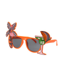 Tropical flamingo party glasses in orange colour and black tinted lens