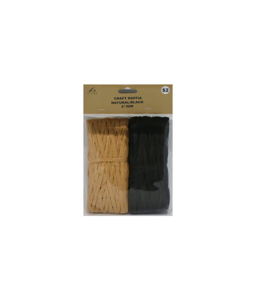 Natural and black craft raffia in length of 30m and pack of 2