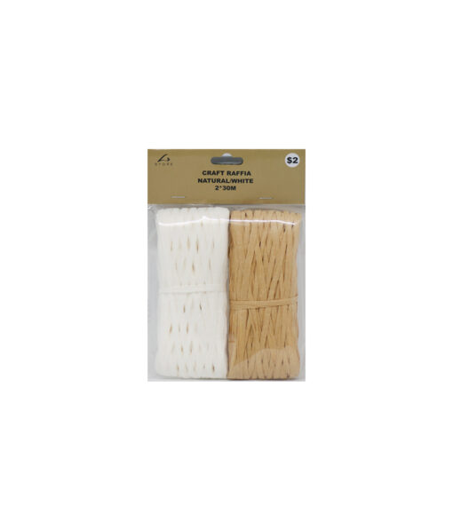 White and natural craft raffia in length of 30m and pack of 2