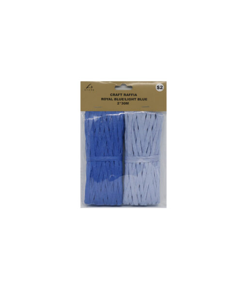 Royal and light blue craft raffia in length of 30m and pack of 2