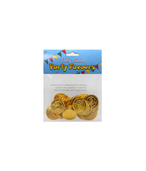 Plastic gold coins doubloons with pirate designs party favour coming in pack of 50