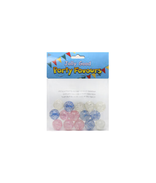 Assorted bouncing balls in glittery blue, pink and white colours coming in pack of 16