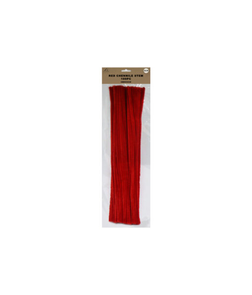 Red chenille stem pipe cleaner in pack of 100 and size of 30cm