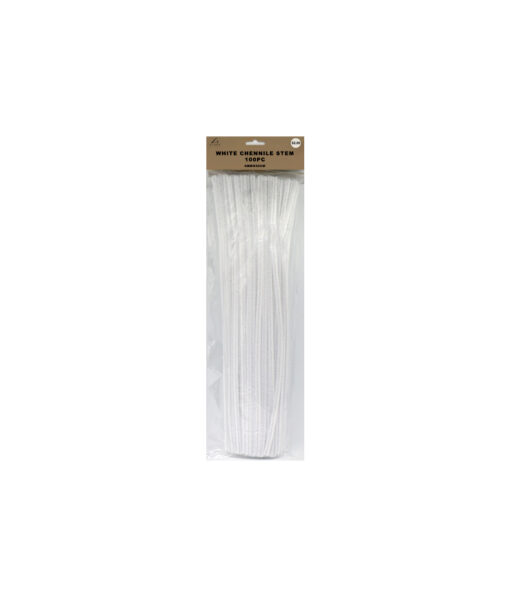 White chenille stem pipe cleaners in pack of 100 and size of 30cm