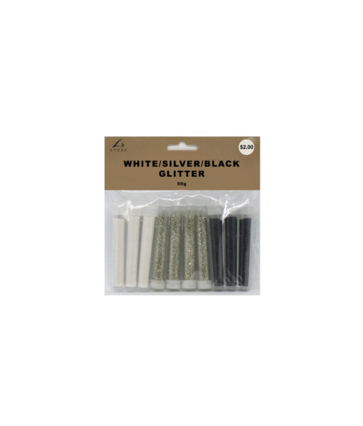 Metallic colour glitters in white, silver, and black in pack of 10