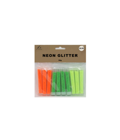Neon colour glitter mix in orange, green, and lime green in pack of 10