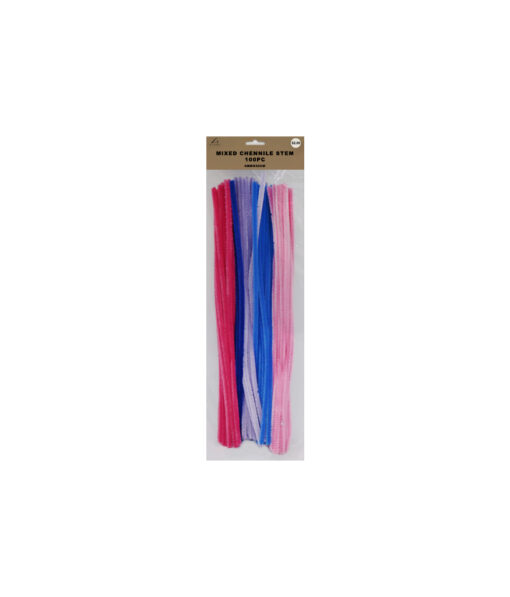 Mixed colour chenille stem pipe cleaners in pack of 100 and size of 30cm