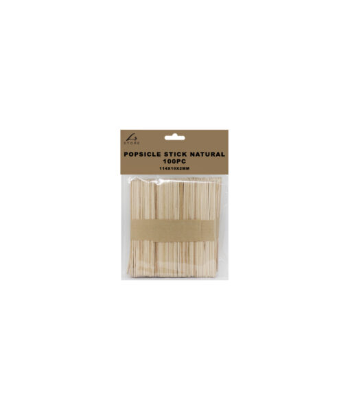 Natural colour wooden popsicle sticks in pack of 100 and size of 114mm x 10mm x 2mm