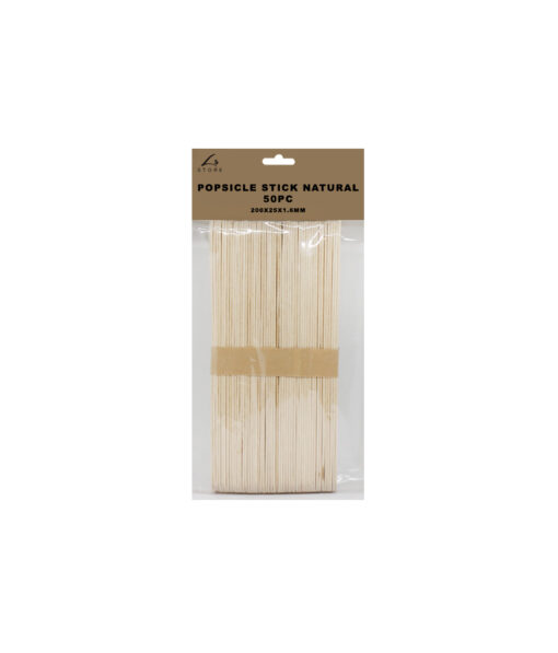 Natural colour wooden popsicle sticks in pack of 50 and size of 200mm x 25mm x 1.6mm