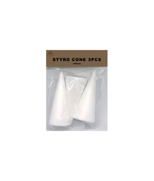 Plain white styrofoam cone in size of 150mm and pack of 3