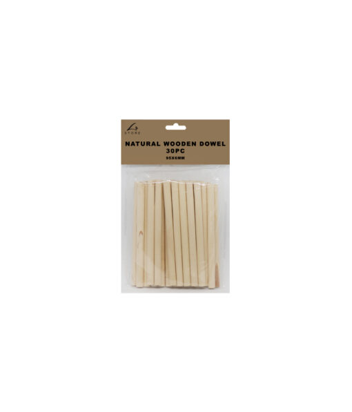 Natural wooden dowels in pack of 30 and size of 95mm x 6mm