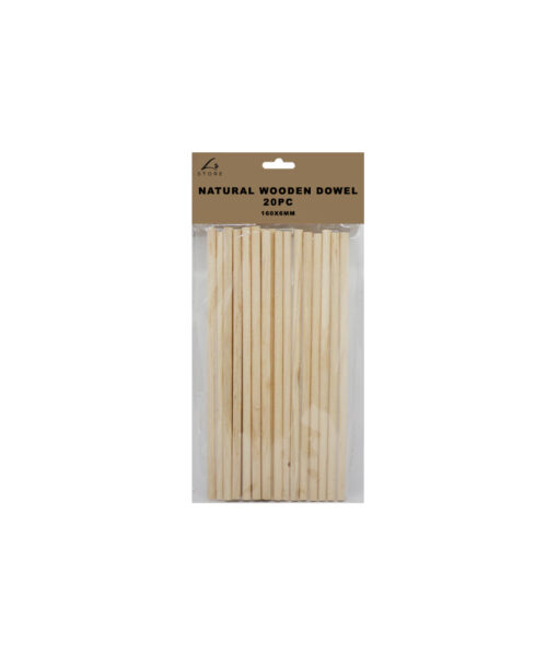 Natural wooden dowels in pack of 20 and size of 160mm x 6mm