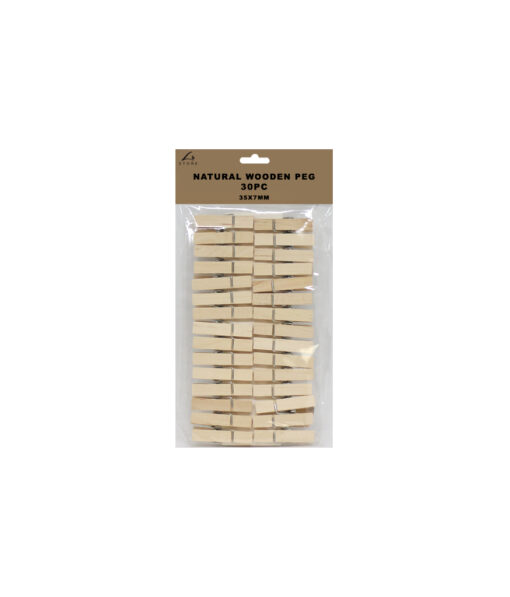 Natural colour wooden pegs in pack of 30 and size of 35mm x 7mm