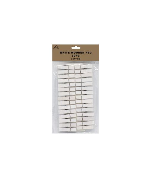 White wooden pegs in pack of 30 and size of 35mm x 7mm