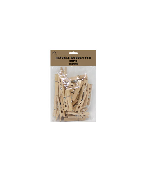 Natural colour wooden pegs in pack of 30 and size of 45mm x 7mm