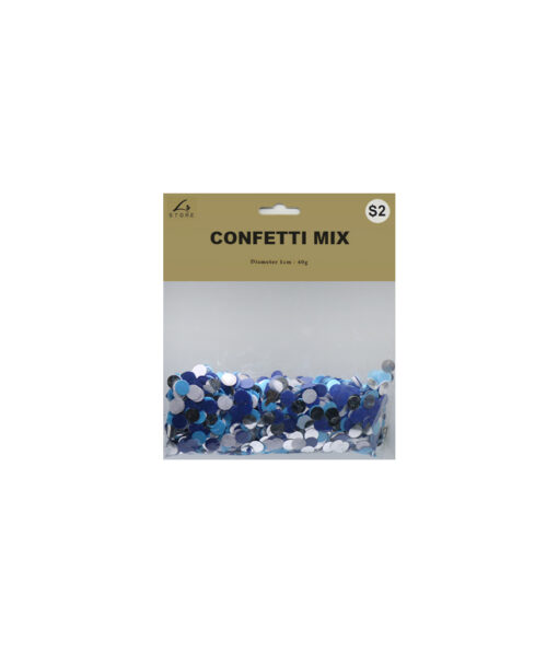 Mixed confetti in blue, black and silver colour coming in pack of 40g and size of 1cm