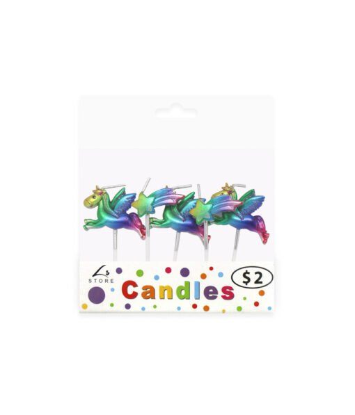 Iridescent rainbow unicorn candles in pack of 5