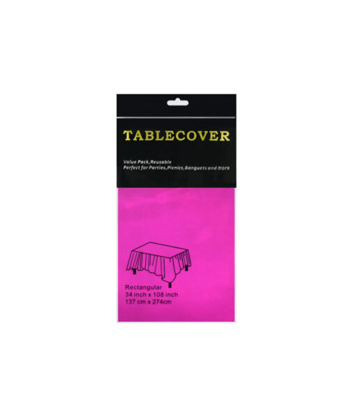 Hot pink foil table cover in size of 137cm x 274cm