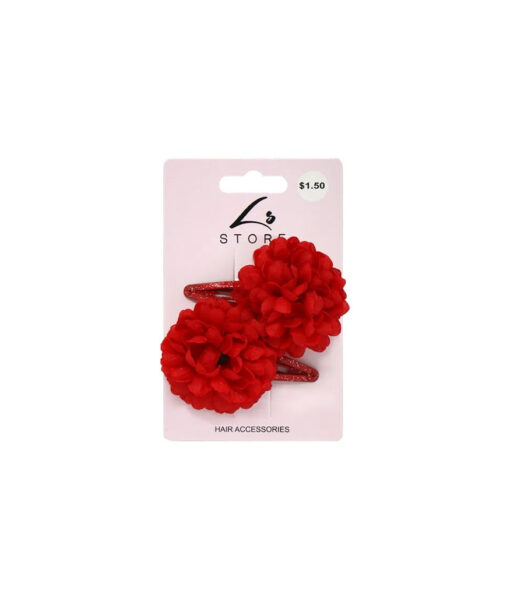 Red hair clip with flower in pack of 2