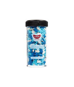 Gobake shaped sprinkles in white and blue colour mix "Under the Sea" theme in container of 35g