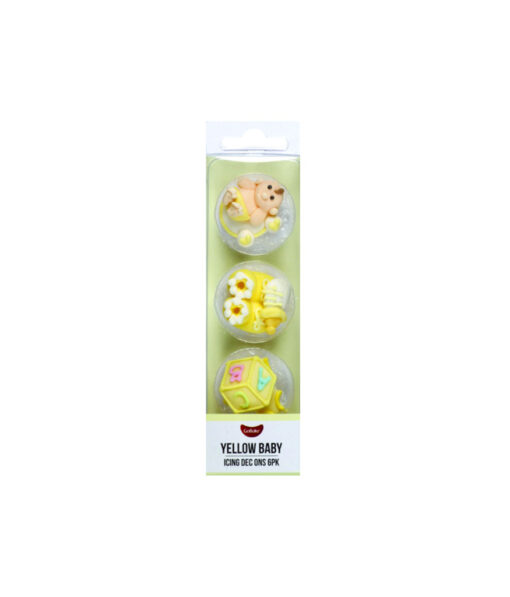 Yellow baby themed edible icing decorations in pack of 6